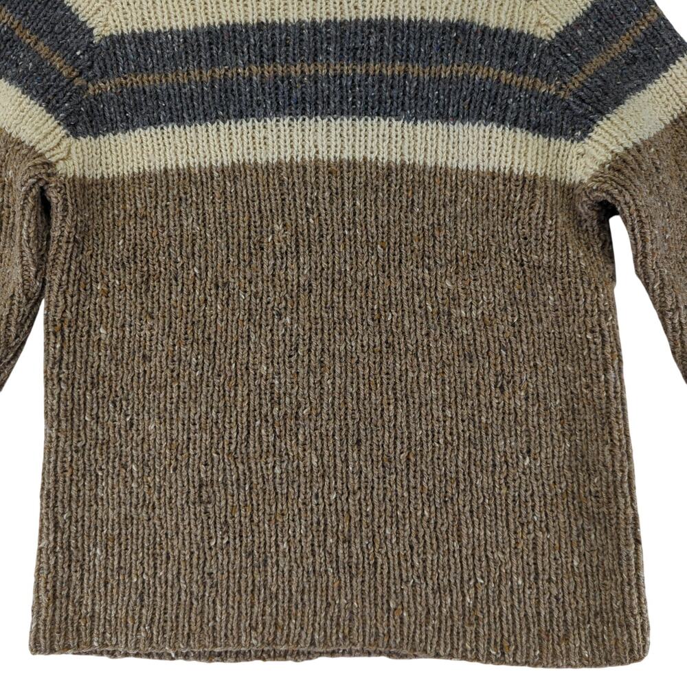 100% Wool Crewneck Sweater Knit Men's Size Large Brown Gray Stripe Grandpa - Picture 4 of 6